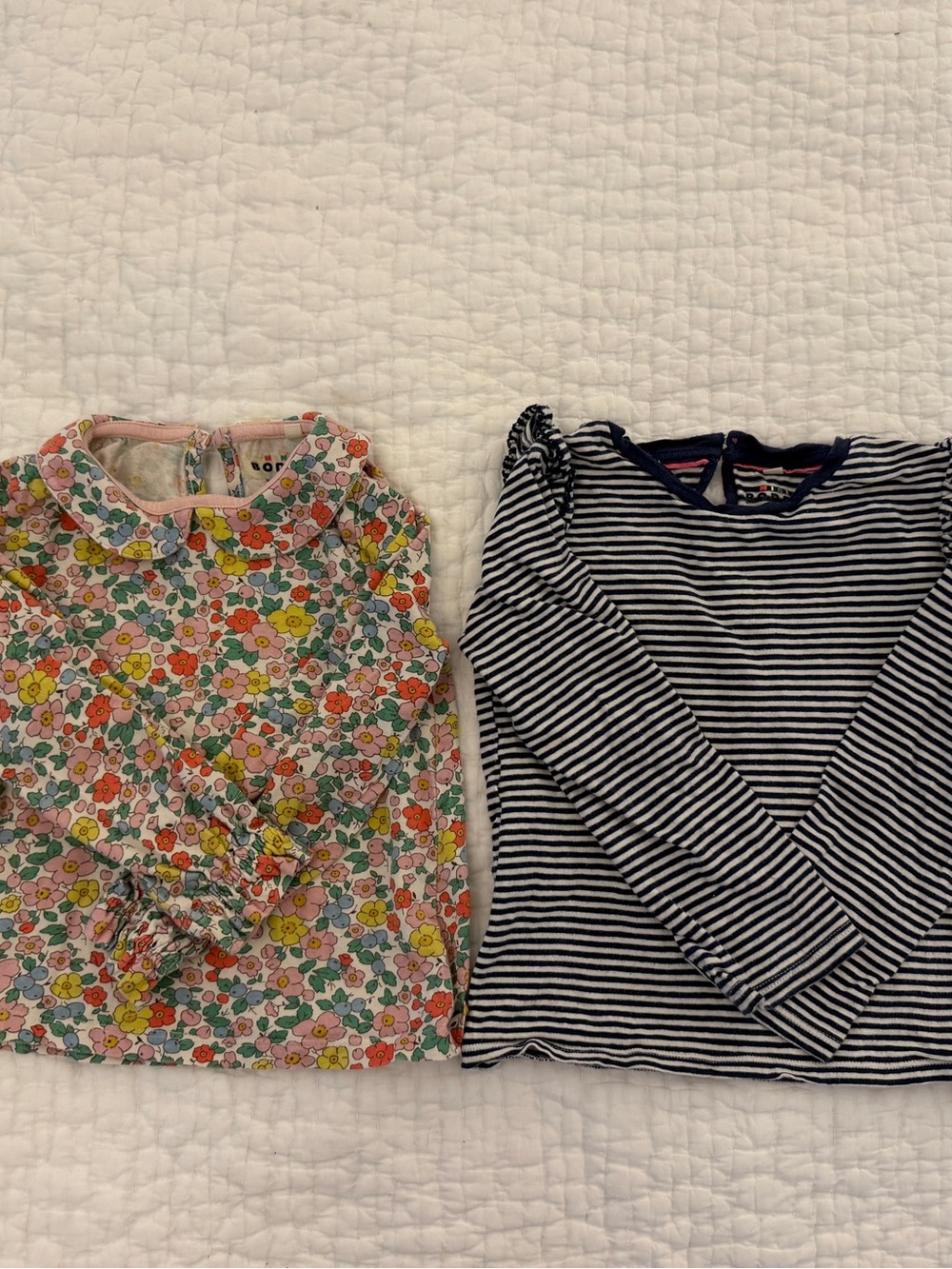 Mini Boden Pink Floral Long-Sleeve Top & Navy Stripe Tee Duo